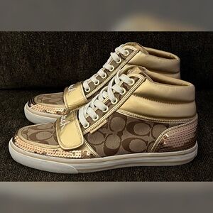 Coach Mistie Hi-Top Monogram Sequin Design Shoes Women's Size-8.5B